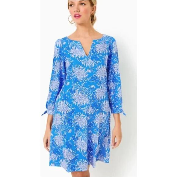 Lilly Pulitzer Cath Dress M NWOT Boca Blue Croc And Lock It Coastal Floral Prep - Picture 1 of 7